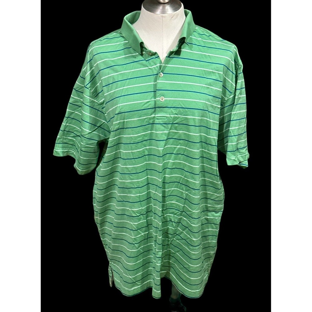 PETER MILLAR Polo Golf Shirt Green Striped Men's Size XXL‎ EUC